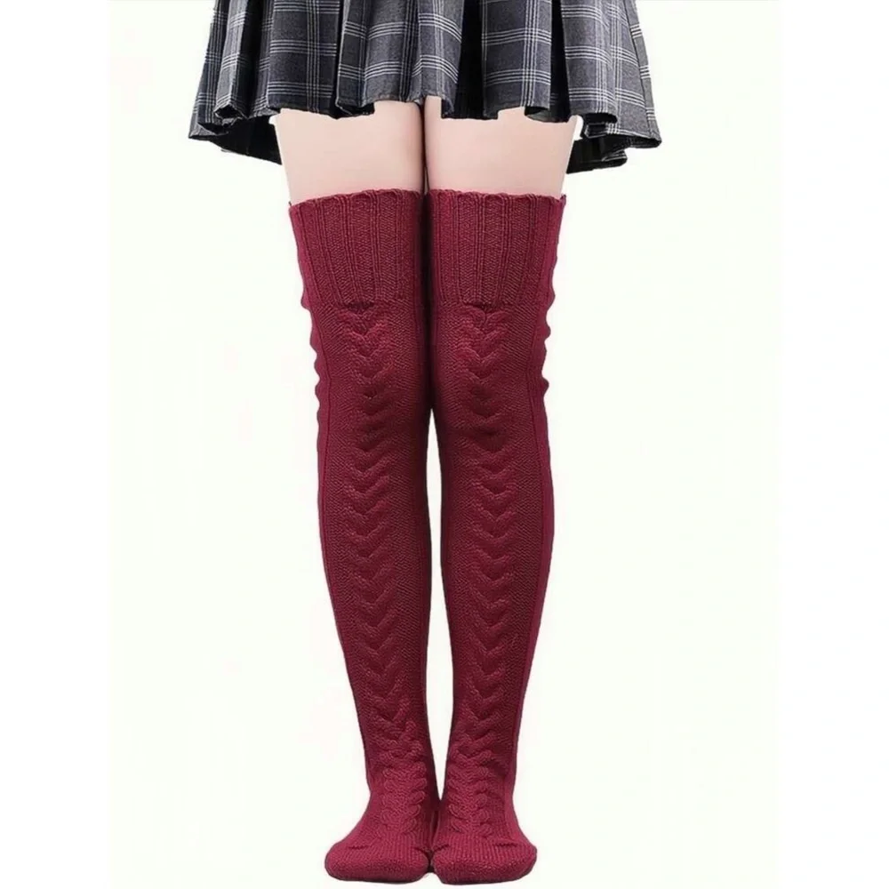 Cozy Burgundy Knee High Socks